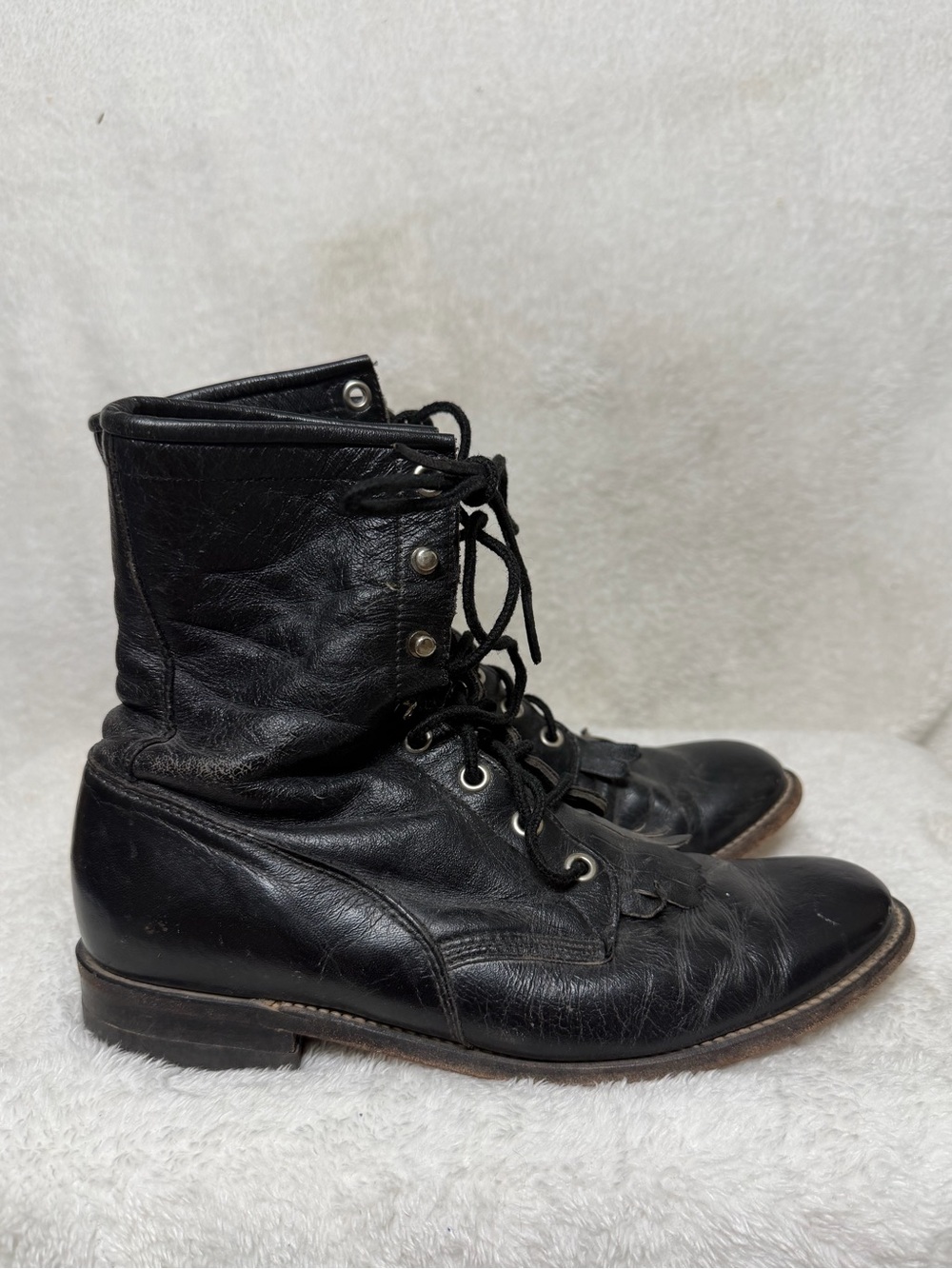 Vintage Justin black leather lace-up roper boots size 7.5 - Picture 7 of 13